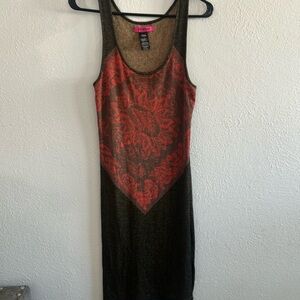 Custo Barcelona Black and Red Patterned Midi Dress